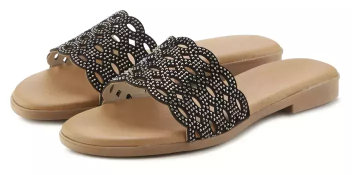 LASCANA мюли, мюли, босоножки, открытые туфли из кожи с небольшими вырезами, черный