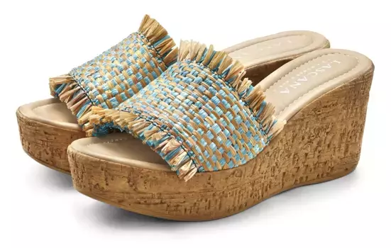 LASCANA мюли, мюли, босоножки, открытые туфли на удобной танкетке под рафию, бирюзовый