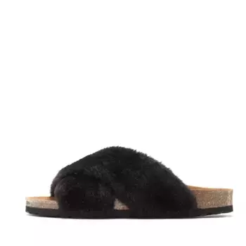 LASCANA мюли "тапочки", мюли, сандалии, открытая обувь, тапочки, пробковая стелька с искусственным мехом, черный