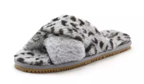 LASCANA мюли "Тапочки", мюли, сандалии, открытая обувь, тапочки, леопардовый принт, уютные ВЕГАНСКИЕ, цвет Grau-Leo