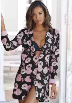 LASCANA ночная рубашка с цветочным узором, черный