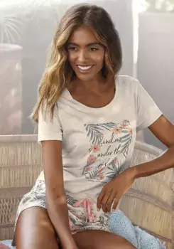 LASCANA Пижама (2 шт.), с эффектным принтом, бежевый