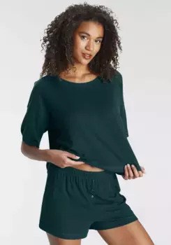 LASCANA Пижама (комплект, 2 шт.), из красивого ребристого материала, зеленый