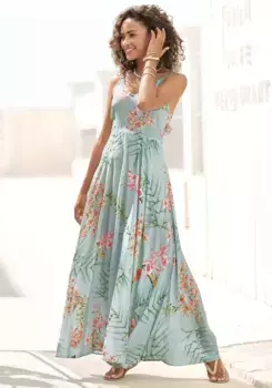 LASCANA платье макси из ткани вискозы, вырез сзади, летнее платье, бирюзовый