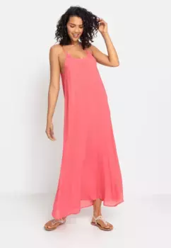 LASCANA платье макси с круглым вырезом, воздушное летнее платье, пляжное платье, коралловый