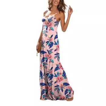 LASCANA Платье макси с завязками на спине, винный, многоцветный, цвет rose multi