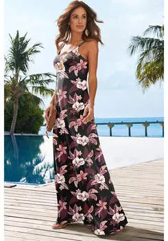 LASCANA Платье макси с завязками на спине, винный, многоцветный, цвет wine multi