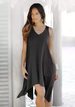 LASCANA пляжное платье с кружевом сзади, длинная рубашка широкого кроя, летнее платье, черный