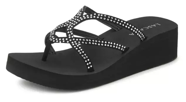 LASCANA разделитель для пальцев ног для купания, разделитель для пальцев ног, мюли, сандалии, мюли, обувь для купания, мюли для купания VEGAN, черный