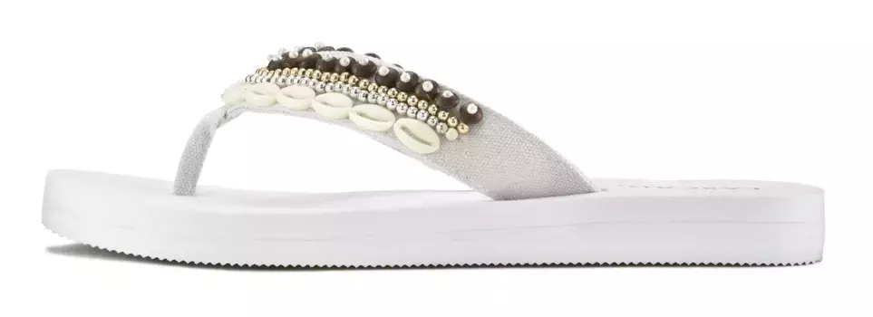 LASCANA разделитель для пальцев ног для купания, сандалии, мюли, туфли для купания с имитацией ракушек VEGAN, белый