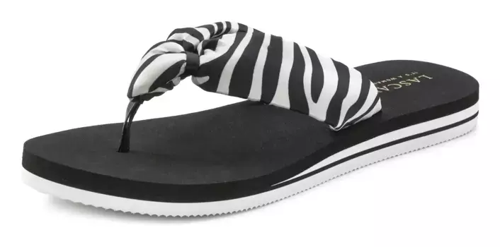 LASCANA разделитель пальцев для купания, сандалии, мюли, сверхлегкие купальные туфли с мягким ремешком VEGAN, черно-белый
