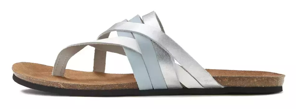 LASCANA разделитель пальцев ног, сандалии, мюли из кожи с пробковой стелькой, синий