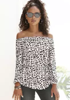 LASCANA Рубашка Carmen с животным принтом и поясом, блузка-рубашка, рукава 3/4, черный