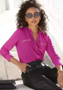 LASCANA рубашка с длинными рукавами, с деталями на молнии, блузка-рубашка, повседневная женская блузка, розовый