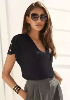 LASCANA рубашка с короткими рукавами, черный