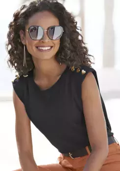 LASCANA рубашка с короткими рукавами, черный