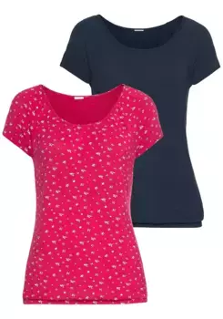 LASCANA рубашка с короткими рукавами и слегка присборенным круглым вырезом, синий