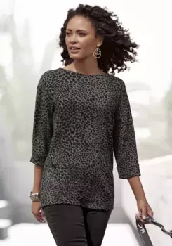 LASCANA Рубашка с рукавом 3/4 и модными манжетами, антрацит