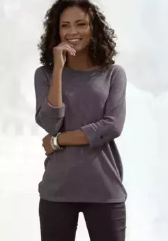 LASCANA Рубашка с рукавом 3/4 и модными манжетами, антрацит