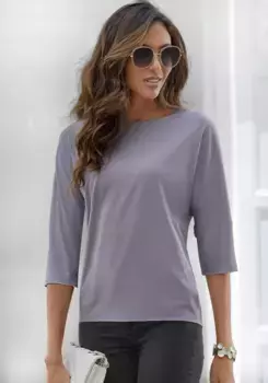 LASCANA Рубашка с рукавом 3/4 и элегантной блестящей отделкой, цвет Flieder