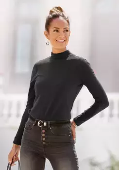 LASCANA рубашка с воротником стойкой, черный