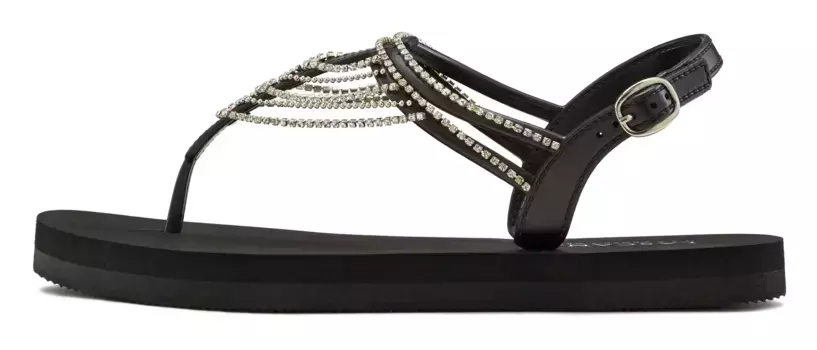 LASCANA сандалии для купания, сандалии, обувь для купания, летняя обувь, разделители пальцев на цепочке со стразами VEGAN, черный