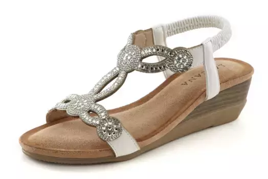 LASCANA Сандалии, с драгоценными камнями, блестками, эластичными ремешками, сандалии, летняя обувь, белый