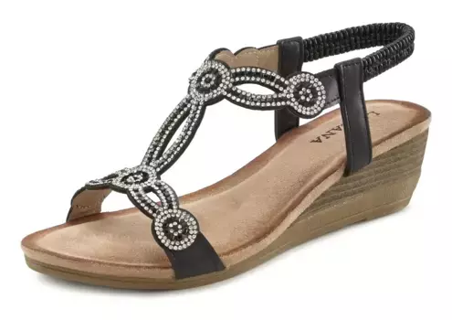 LASCANA Сандалии, с драгоценными камнями, блестками, эластичными ремешками, сандалии, летняя обувь, черный