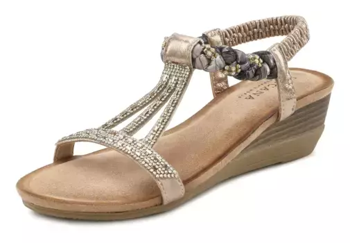 LASCANA Сандалии "Сандалетты, летние туфли", с камнями, блестками, эластичными ремешками, сандалеты, летние туфли, цвет Rosgoldfarben