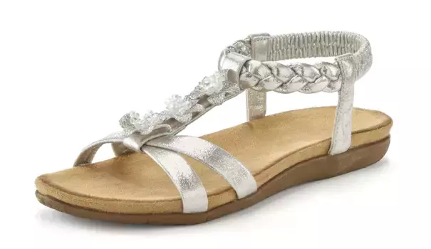 LASCANA сандалии, сандалии, летняя обувь с драгоценными камнями и эластичными ремешками, серебристый