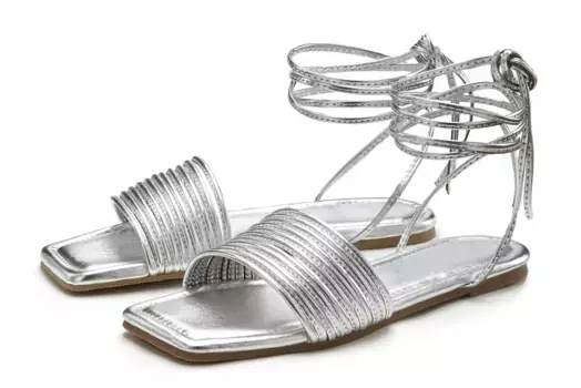 LASCANA сандалии, сандалии, летняя обувь, шнуровка, блестящие, гладиаторский стиль VEGAN, серебристый