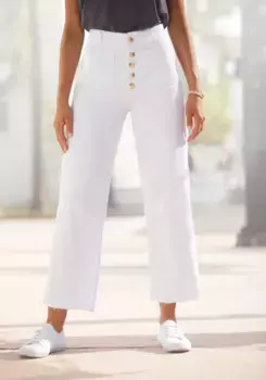 LASCANA Широкие джинсы, с накладными карманами, джинсы-кюлоты на эластичной подкладке, белый