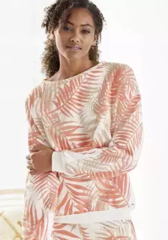 LASCANA свитер "рубашка для дома" с принтом в виде листьев по всей поверхности, одежда для дома, цвет Pfirsich Gemustert