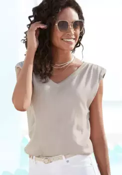 LASCANA свитер с короткими рукавами, цвет Sand