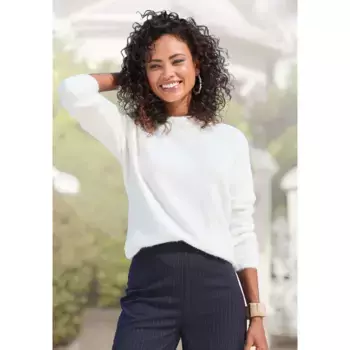 LASCANA Свитер с круглым вырезом, с эффектом пушистости, свободный женский свитер, базовый, белый