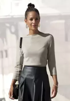 LASCANA Свитер с рукавами 3/4, легкой вязки, свитер облегающей вязки, базовый, бежевый