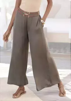 LASCANA тканые брюки из легкого атласа высокого качества, широкие брюки-палаццо с карманами, брюки из ткани, хаки