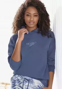 LASCANA Толстовка "толстовка с капюшоном, рубашка для отдыха", с принтом спереди, одежда для дома, синий