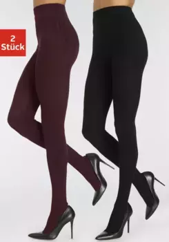 LASCANA трикотажные колготки (2 шт.) с узором косы, черный