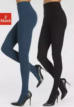 LASCANA трикотажные колготки (2 шт.) с узором косы, черный