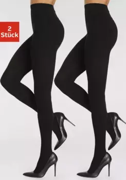 LASCANA трикотажные колготки (2 шт.) с узором косы, черный