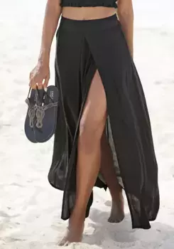 LASCANA юбка макси, особого кроя, длинная юбка с разрезом по ноге, летняя юбка, черный