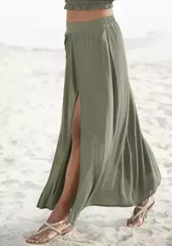 LASCANA юбка макси, особого кроя, длинная юбка с разрезом по ноге, летняя юбка, хаки