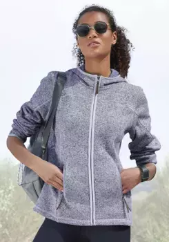 LASCANA вязаная флисовая куртка, с капюшоном, с боковыми карманами, треккинговая куртка, цвет морской волны