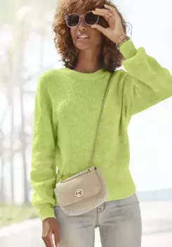 LASCANA вязаный свитер, меланжевого цвета, свободный женский свитер, цвет Limone Meliert