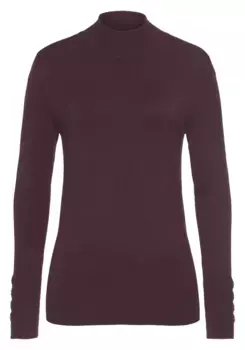 LASCANA вязаный свитер, с декоративными пуговицами на манжетах, легкий свитер с высоким воротником, базовый, цвет Brombeer