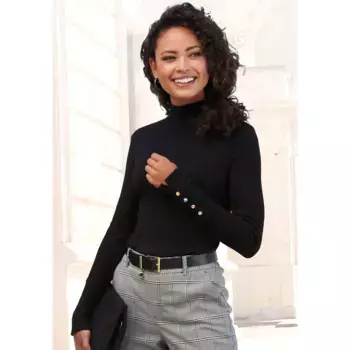 LASCANA вязаный свитер, с декоративными пуговицами на манжетах, легкий свитер с высоким воротником, базовый, черный