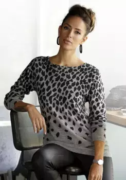 LASCANA вязаный свитер с леопардовым узором, мягкий женский свитер со сплошным принтом, цвет Grau-Meliert-Leo