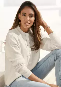LASCANA вязаный свитер, с планкой на пуговицах, модный женский свитер, кремовый