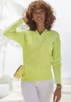 LASCANA вязаный свитер, с запахом, мягкий женский свитер со специальным вырезом, цвет Limone